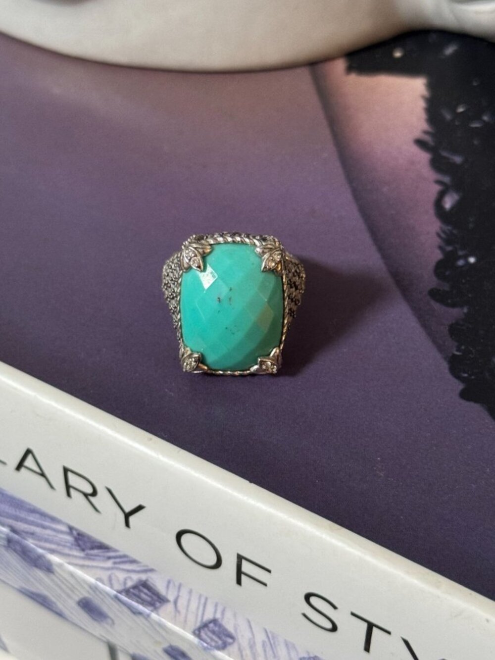 Judith Ripka Monaco Ring Fleur De Lis Sterling Silver & Turquoise CZ Size 7
